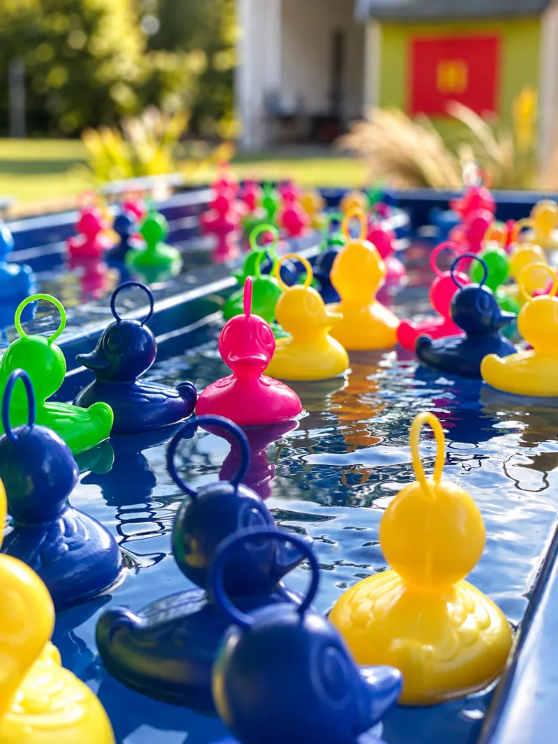 Pêche aux canards colorés en gros plan